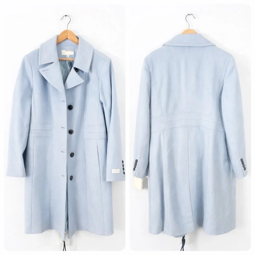 Anne Klein Single-Breasted Tailored Overcoat Womens Plus Sz 18 Pastel Blue Class
